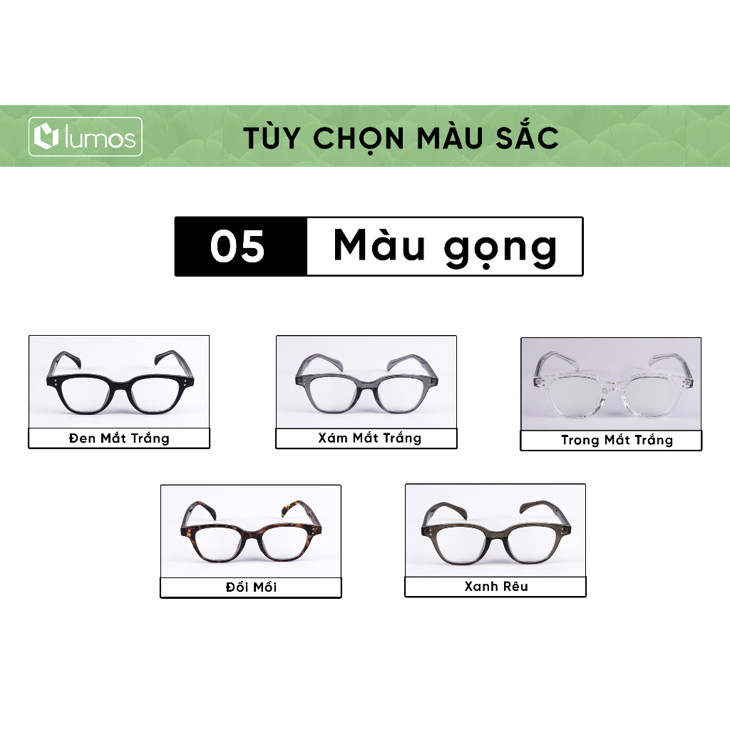 Gọng kính cận Lumos nam nữ cao cấp Leroy thời trang Hàn Quốc chống tia UV vuông đẹp 9114