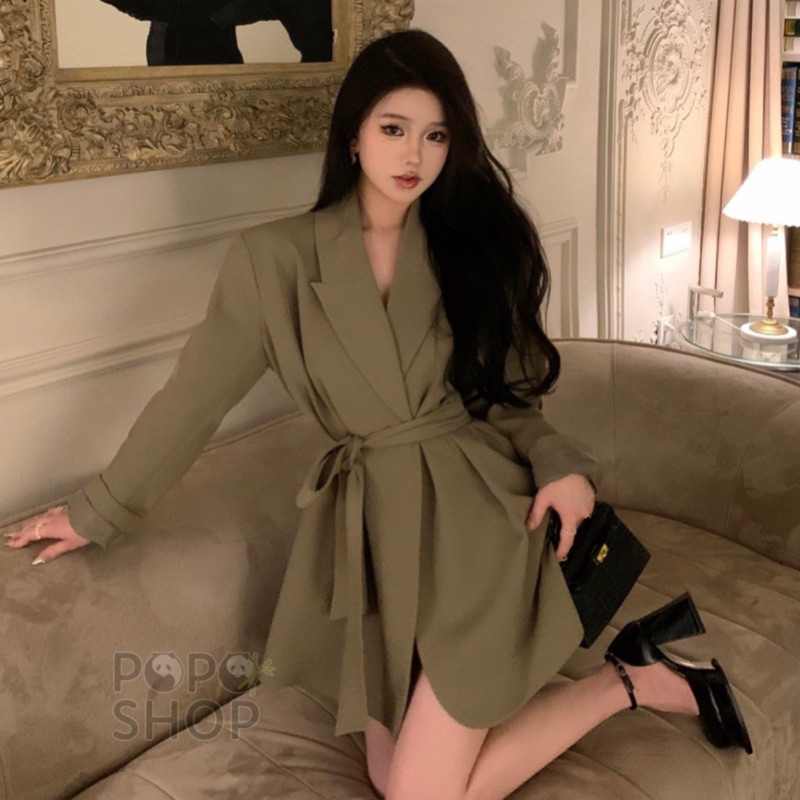 Áo khoác blazer thắt nơ eo siêu xinh, tôn dáng, áo màu nâu cát sang chảnh, trẻ trung, thời thượng