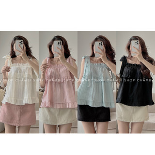 Áo 2 dây nữ AP.493, Áo babydoll 2 dây thắt nơ vai bèo tầng bánh bèo dễ thương - Shop Chấm Bi