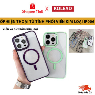 Ốp lưng case điện thoại phối kim loại hỗ trợ sạc không dây cho lphone 13 14 pro promax plus KOLEAD IP006
