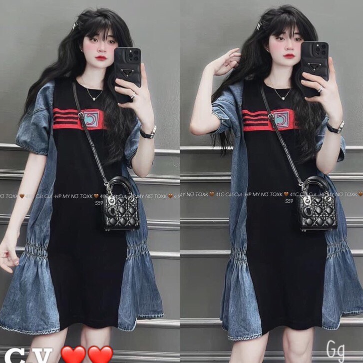 Đầm jean dáng suông đuôi cá phối họa tiết xinh xắn tôn dáng sang chảnh siêu hot hit dành các nàng thơ sang chảnh