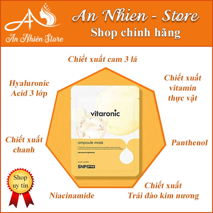 Mặt nạ Vitaronic Ampoule Mask SNP - Dưỡng da trắng sáng, mờ vết thâm nám