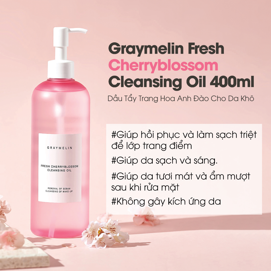 Dầu Tẩy Trang Hoa Anh Đào Cho Da Khô Graymelin Fresh Cherryblossom Cleansing Oil 400ml