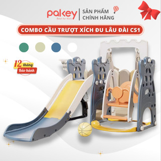 Cầu Trượt Xích Đu Cho Bé Pakey Lâu Đài Sẵn 4 Màu,Cầu Trượt Kèm Xích Đu Cao Cấp Tặng Bóng Rổ, Bảo Hành 1 Năm