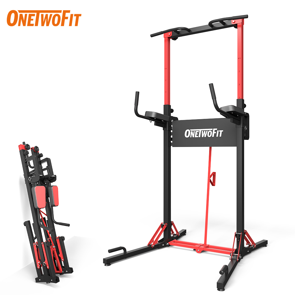 OneTwoFit Double Bar Station Pull Up Bar Stand chống đẩy cho phòng tập thể dục tại nhà Thiết bị tập thể dục rèn luyện sức mạnh có thể gập lại có thể điều chỉnh với tựa lưng OT050801