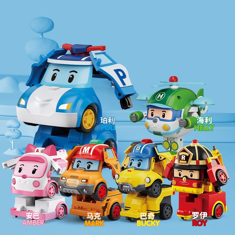 Đồ chơi biệt đội Poli Robocar biến hình bộ 6 xe, 4 xe,  Bộ xe Poli biến hình thành robot cho bé