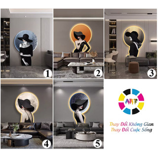 Tranh cô gái đèn led, tranh tráng gương treo tường đèn led hiện đại decor phòng khách, phòng ngủ