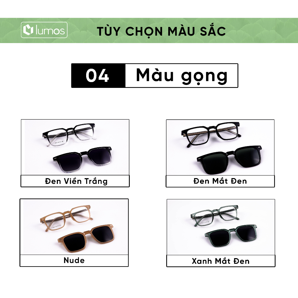 Gọng kính cận râm Lumos nam nữ thời trang 2in1 thiết kế vuông nhựa TR có lõi thép chống tia UV cao cấp 8191