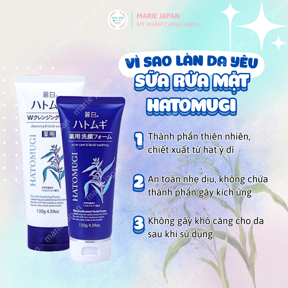 Sữa rửa mặt Hatomugi ý dĩ dưỡng ẩm trắng da Reihaku Cleansing Facial Foam Nhật Bản