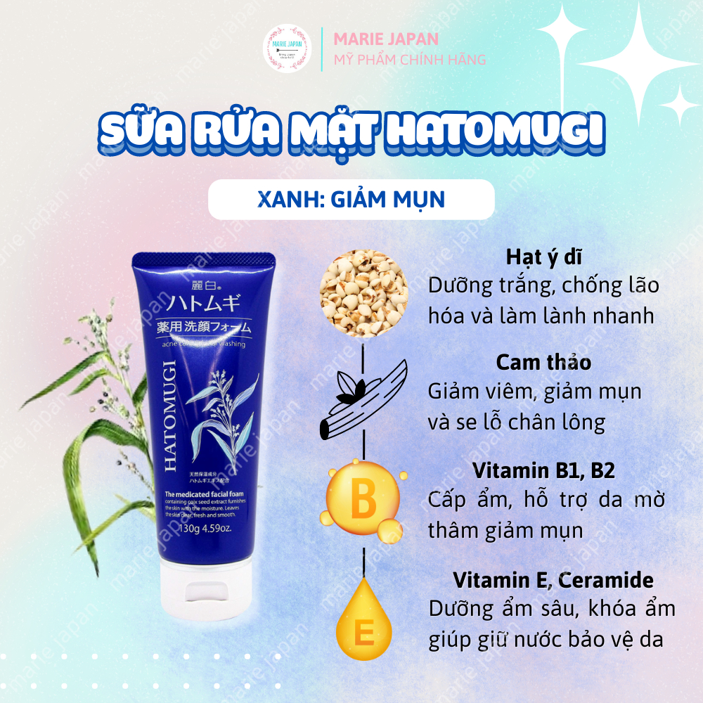 Sữa rửa mặt Hatomugi ý dĩ dưỡng ẩm trắng da Reihaku Cleansing Facial Foam Nhật Bản