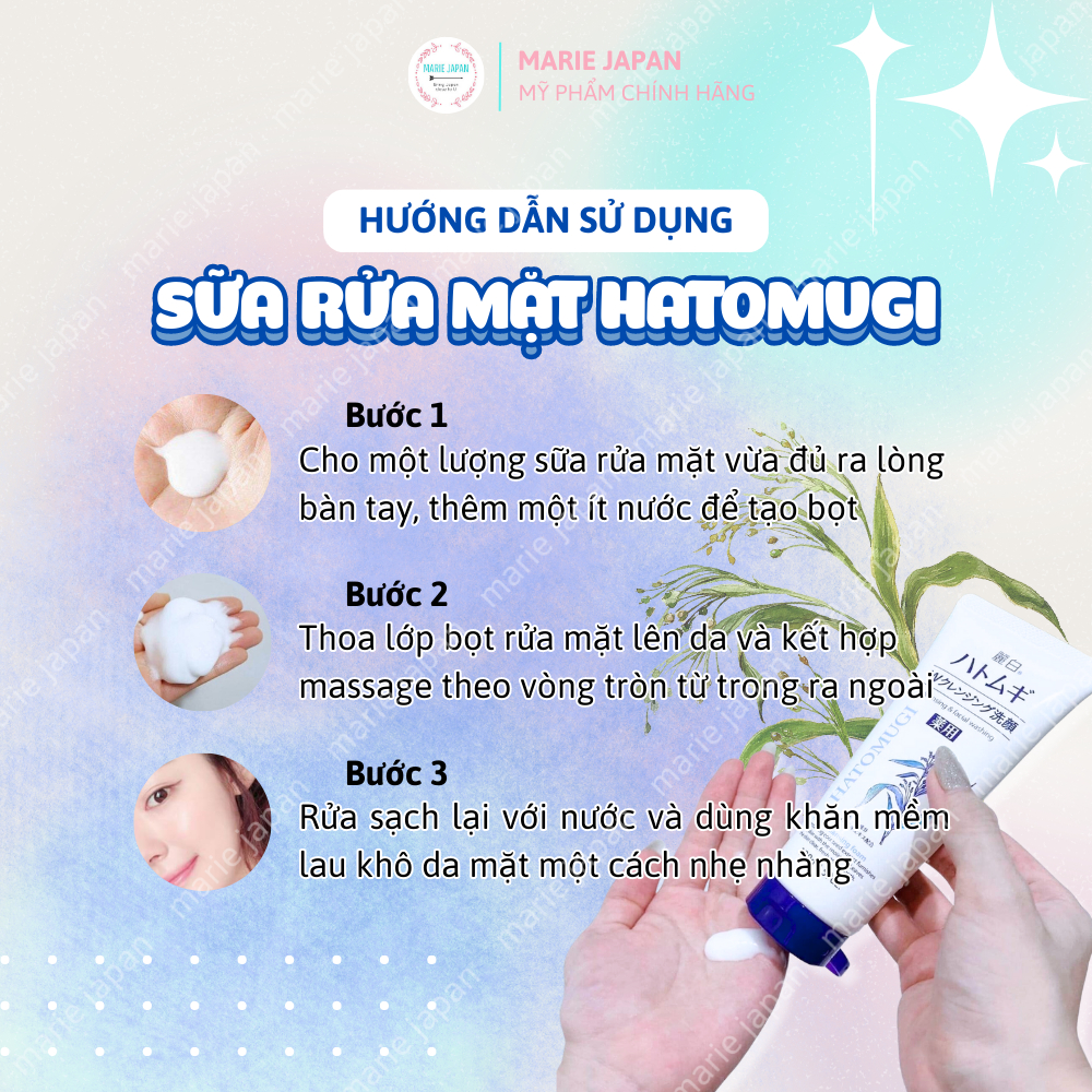 Sữa rửa mặt Hatomugi ý dĩ dưỡng ẩm trắng da Reihaku Cleansing Facial Foam Nhật Bản