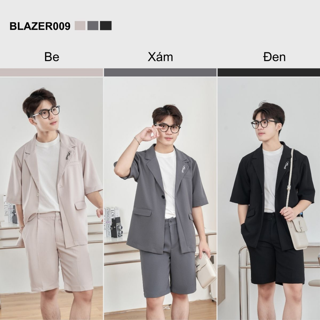 Áo Blazer Ngắn Tay MANDO Vải Tuyết Mưa Nam Form Rộng Họa Tiết Thêu Phối Cổ Hai Lớp Phong Cách Hàn Quốc Basic BLZ009