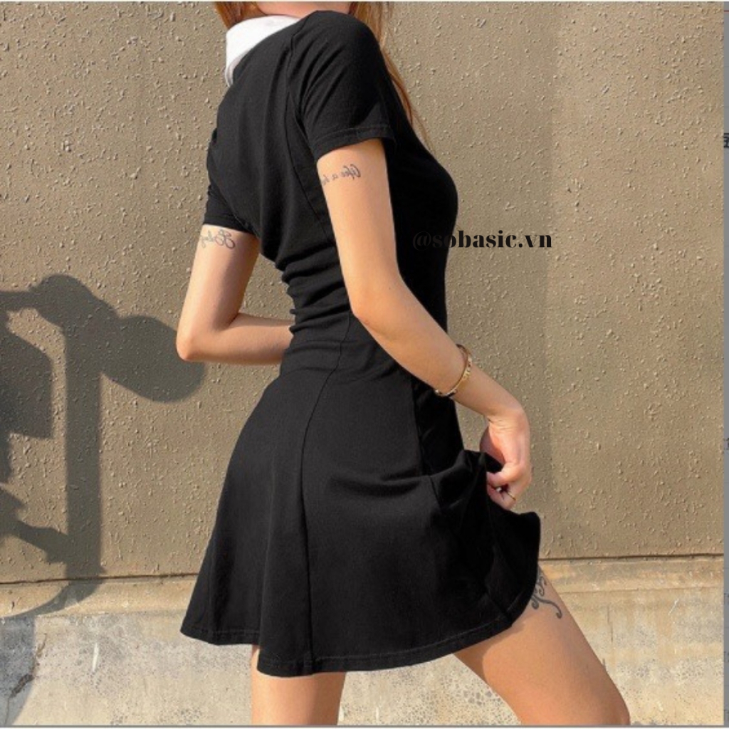 Váy polo nữ cổ trụ phối trắng Sobasic form dáng xòe phong cách năng động trẻ trung