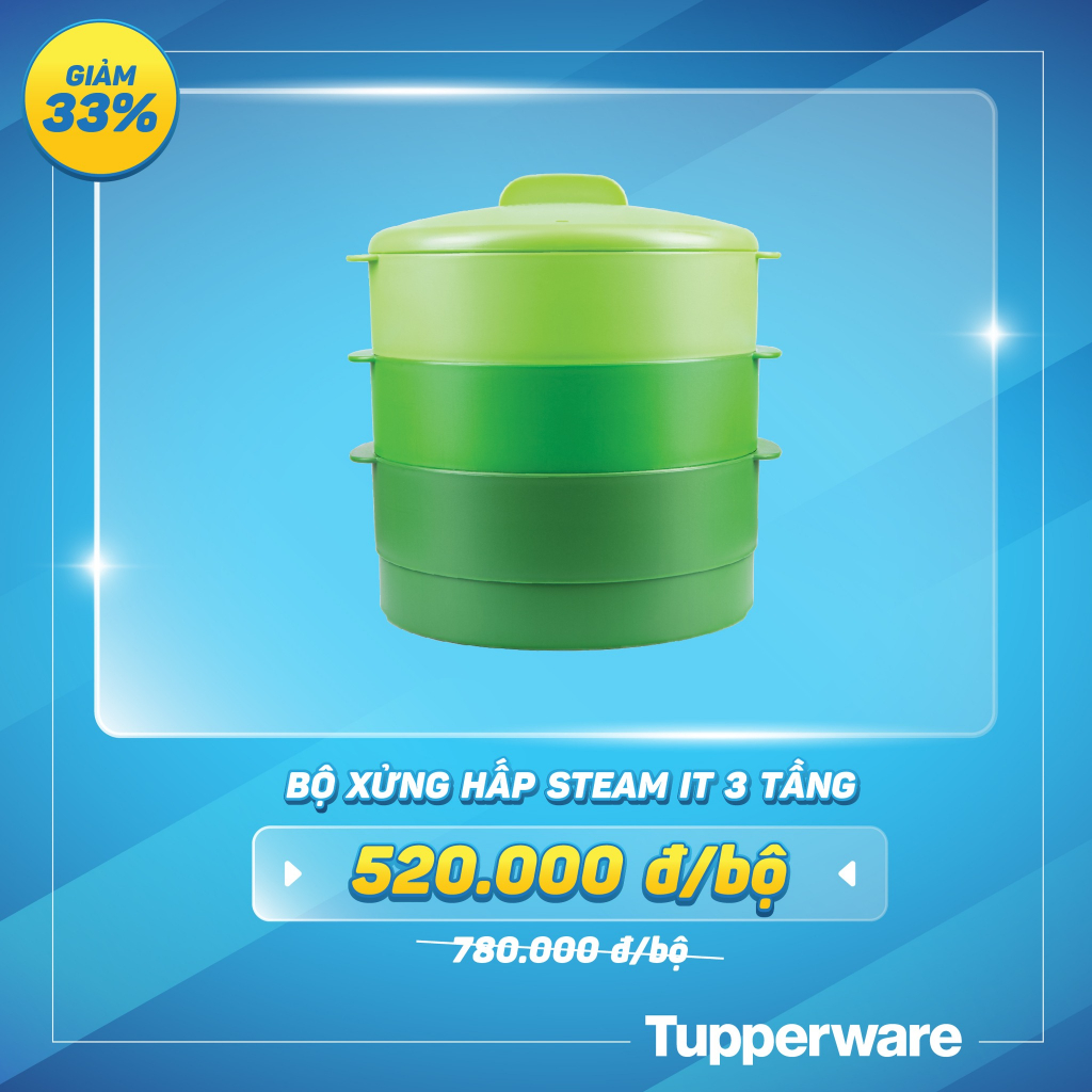 Xửng Hấp Tupperware Steam It 3 Tầng - Màu xanh lá cây