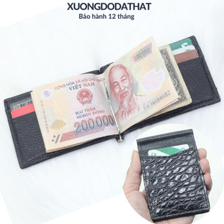 Ví mini kẹp tiền da cá sấu thật mix da bò cao cấp , giá rẻ , bảo hành 12 tháng
