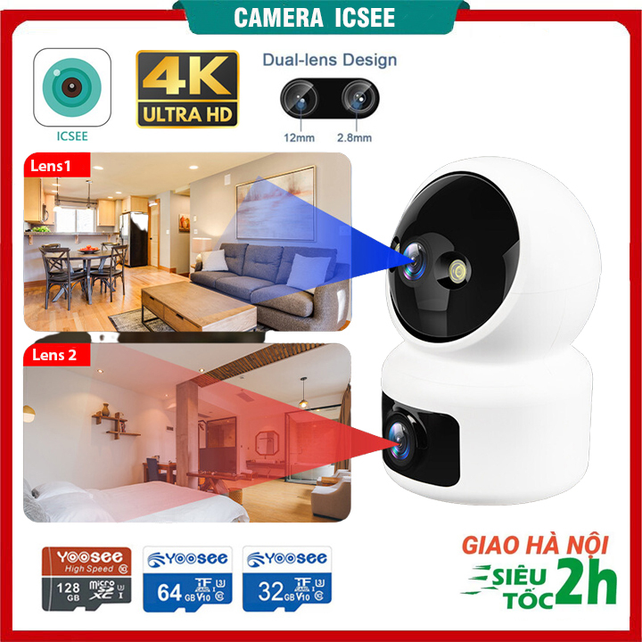 Camera ip yoosee | icsee Siêu nét, Góc rộng - Đàm thoại, xoay 355°, Theo dõi chuyển động thông minh, Có màu ban đêm