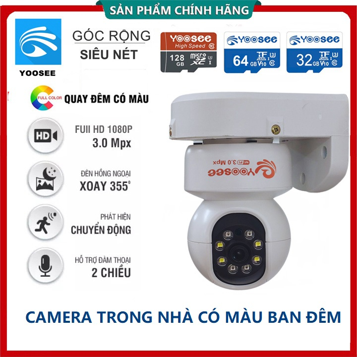 Camera ip yoosee | icsee Siêu nét, Góc rộng - Đàm thoại, xoay 355°, Theo dõi chuyển động thông minh, Có màu ban đêm