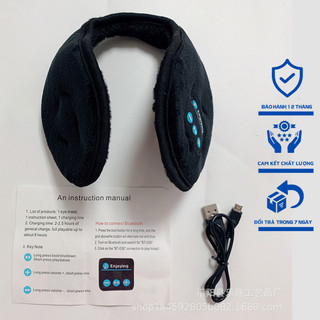 Bịt tai giữ ấm kết nối bluetooth nghe nhạc, chụp tai vải lông cừu san hô ấm áp kèm 2 micro và phụ kiện cao cấp