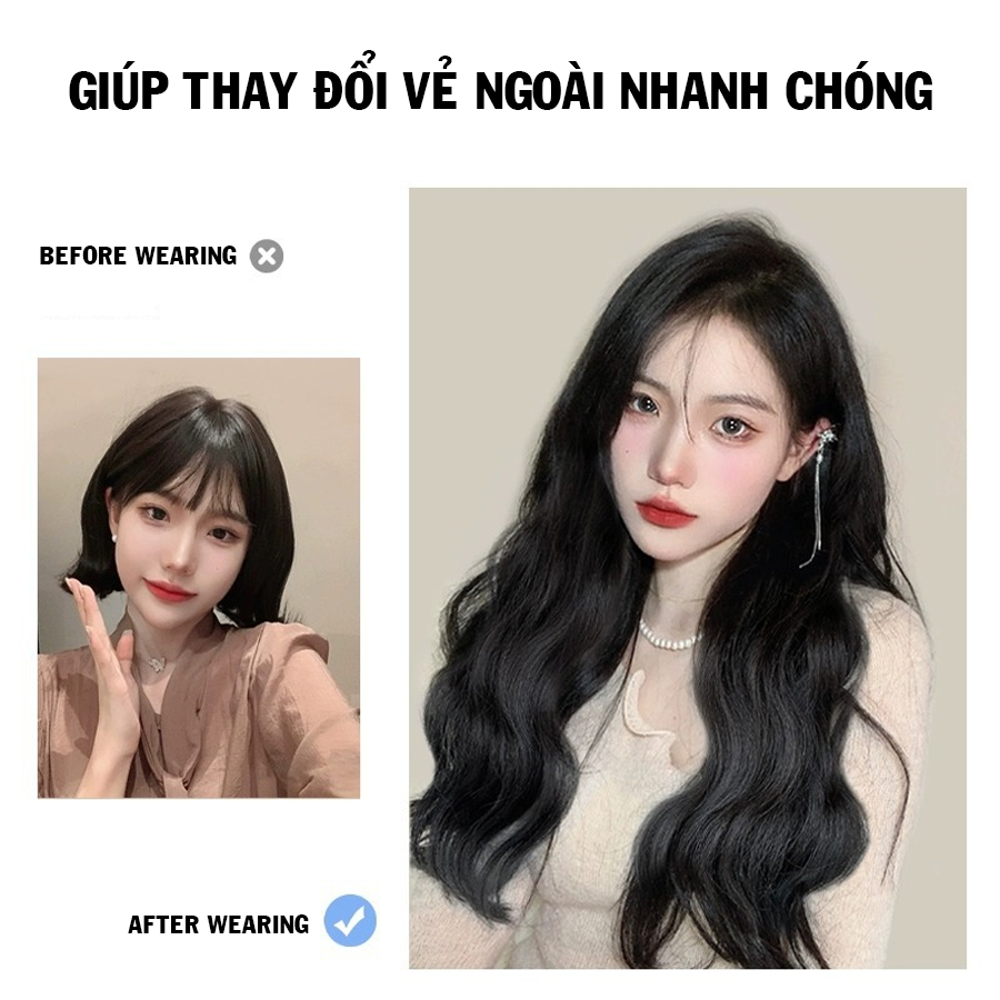 Tóc Giả Kẹp Phím, Tóc Kẹp Dải Xoăn Sóng Nước 60cm
