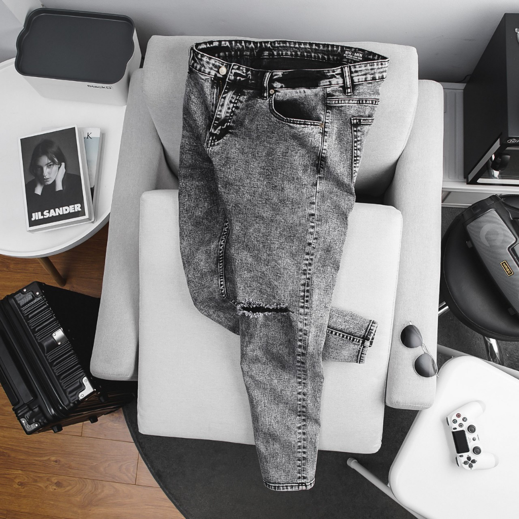 Quần jean dài tông xám rách thời trang bigsize nam cỡ đại 140kg - mã 122