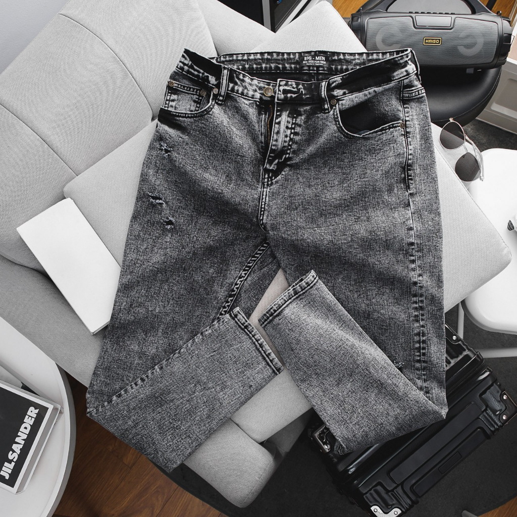 Quần jean dài tông xám rách thời trang bigsize nam cỡ đại 140kg - mã 122