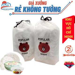  Set 100 màng bọc thực phẩm có chun co dãn siêu dai, combo 100 màng bọc thực phẩm đựng trong túi gấu dây rút
