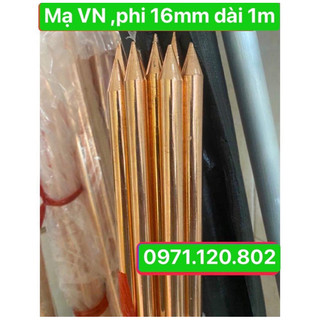 Cọc tiếp địa /kim thu lôi mạ đồng phi 16mm dài 1m
