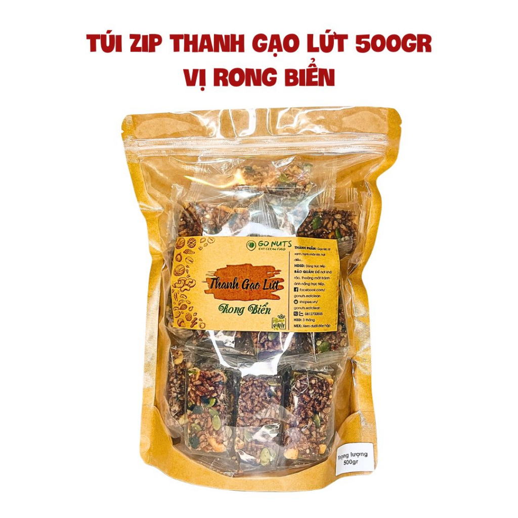Túi zip Thanh gạo lứt GO NUTS vị chà bông/rong biển mix hạt dinh dưỡng Bánh ăn kiêng hỗ trợ giảm cân không đường