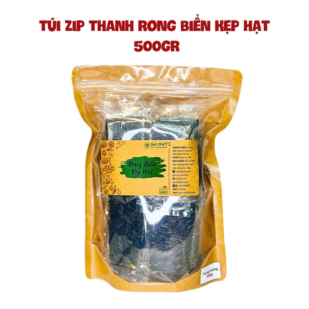 Túi zip Rong biển kẹp hạt GO NUTS không đường bánh ăn kiêng hỗ trợ giảm cân bánh hạt dinh dưỡng healthy thuần chay