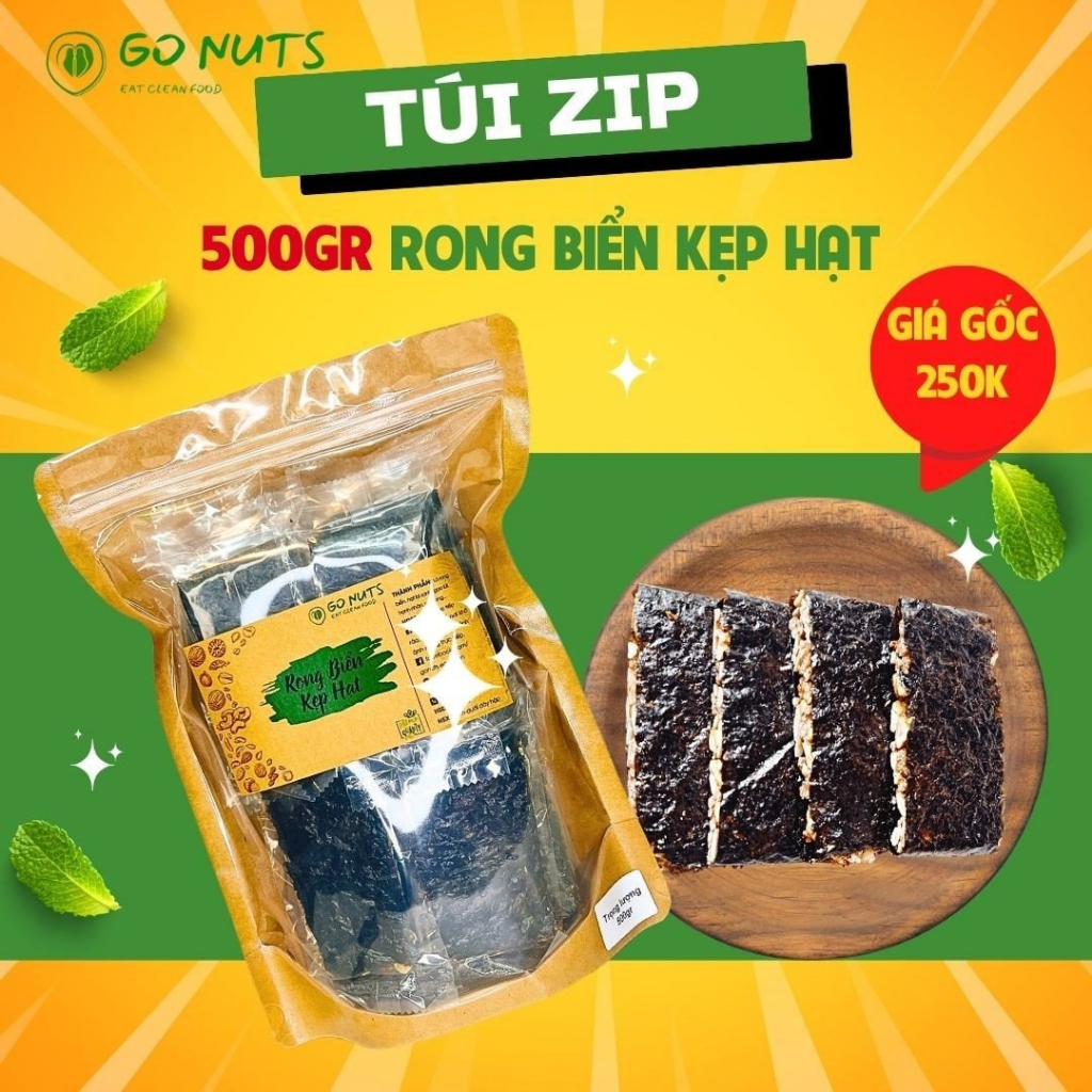 Túi zip Rong biển kẹp hạt GO NUTS không đường bánh ăn kiêng hỗ trợ giảm cân bánh hạt dinh dưỡng healthy thuần chay