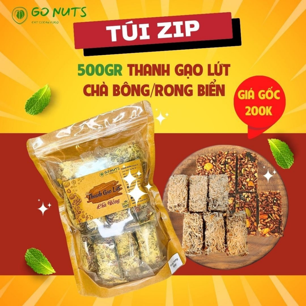Túi zip Thanh gạo lứt GO NUTS vị chà bông/rong biển mix hạt dinh dưỡng Bánh ăn kiêng hỗ trợ giảm cân không đường