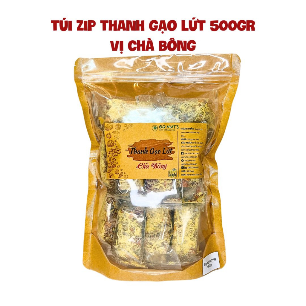 Túi zip Thanh gạo lứt GO NUTS vị chà bông/rong biển mix hạt dinh dưỡng Bánh ăn kiêng hỗ trợ giảm cân không đường