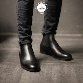 Giày chelsea boot nam cổ lửng màu đen CHELSEA BLACK , giày công sở da bò thật TONKIN