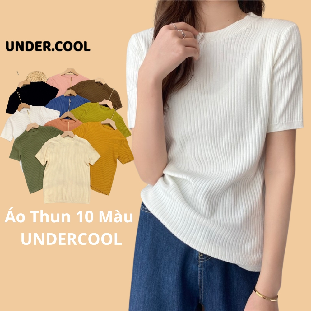 Áo Len Thun Tăm Trơn Basic UNDERCOOL Nhiều mầu Cổ Tròn Tay Ngắn Form Vừa Chất Tăm len