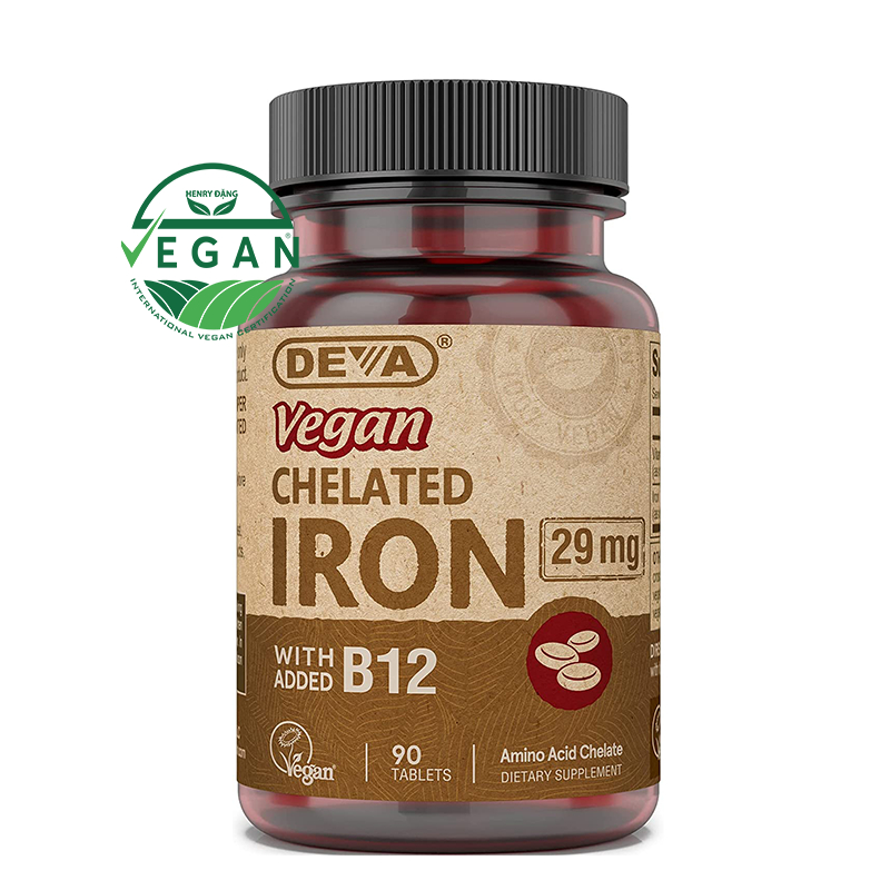 Deva Vegan Chelated Iron - Viên bổ sung SẮT & B12 cho người ăn CHAY