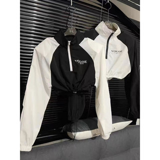 Áo khoác dù form lững 2 lớp áo khoác dù lững nữ áo khác dù croptop dây rút thêu chữ VOGOE áo khoác dù lững