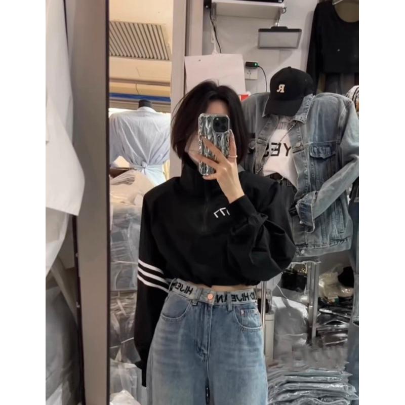 Áo khoác dù form lưng  Áo khoác lững chất dù gió hai lớp dày dặng hot trend có khoá kéo 3 sọc thêu chữ 1977