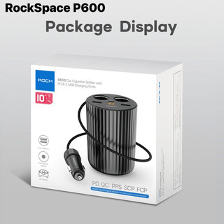 Bộ chia tẩu rockspace p600 trên xe hơi chia 2 tẩu, 2 usb, 1 cổng type c
