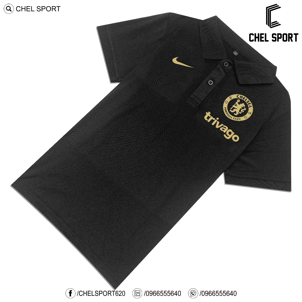 Áo polo di chuyển logo thêu Chelsea 2023/24