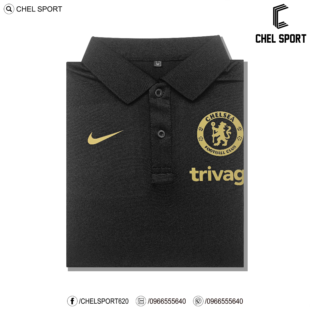 Áo polo di chuyển logo thêu Chelsea 2023/24