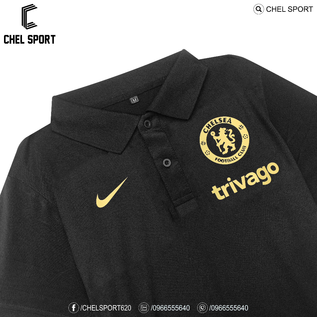 Áo polo di chuyển logo thêu Chelsea 2023/24
