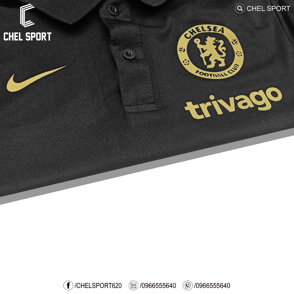 Áo polo di chuyển logo thêu Chelsea 2023/24