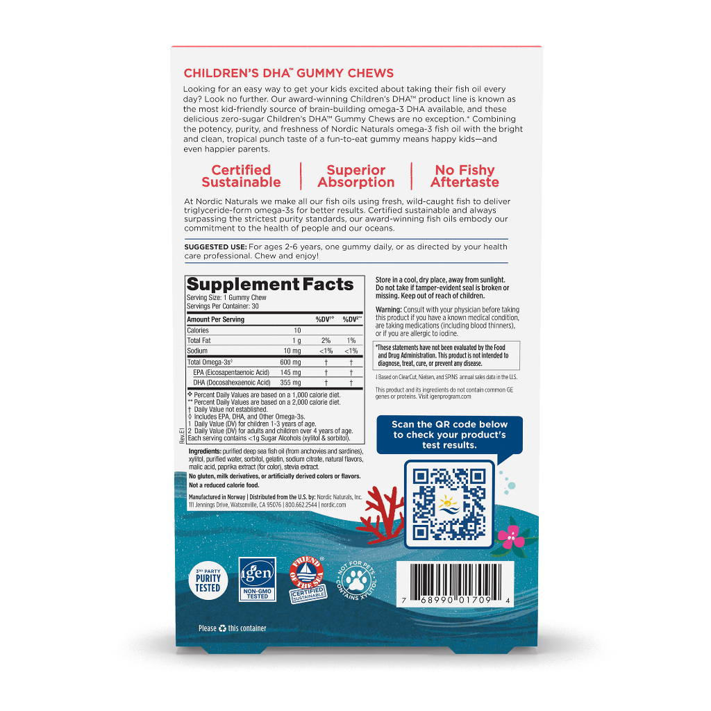 Kẹo dẻo DHA Nordic 30 viên 600mg  cho bé 2-6 tuổi hàng chuẩn Mỹ