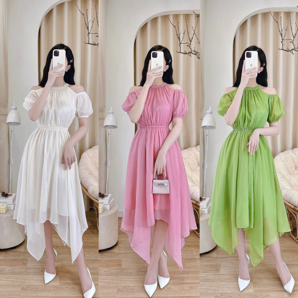 Váy tơ cổ yếm chun eo