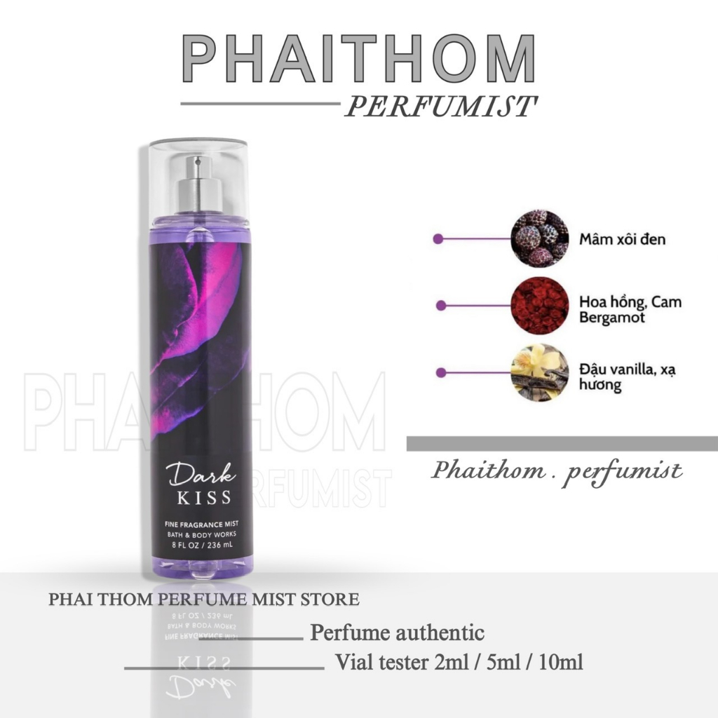 🌟 PHAITHOM 🌟 Xịt thơm toàn thân mùi Dark Kiss bath body works 30ml 🌟