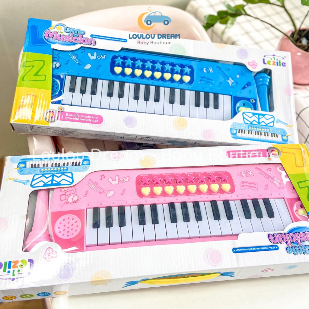 Đàn piano kèm mic cho bé 2 màu hồng và xanh cực thú vị