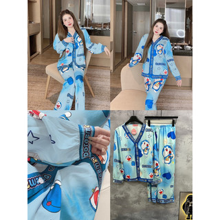 Bộ ngủ pijama mặc nhà xước dài tay mon xanh