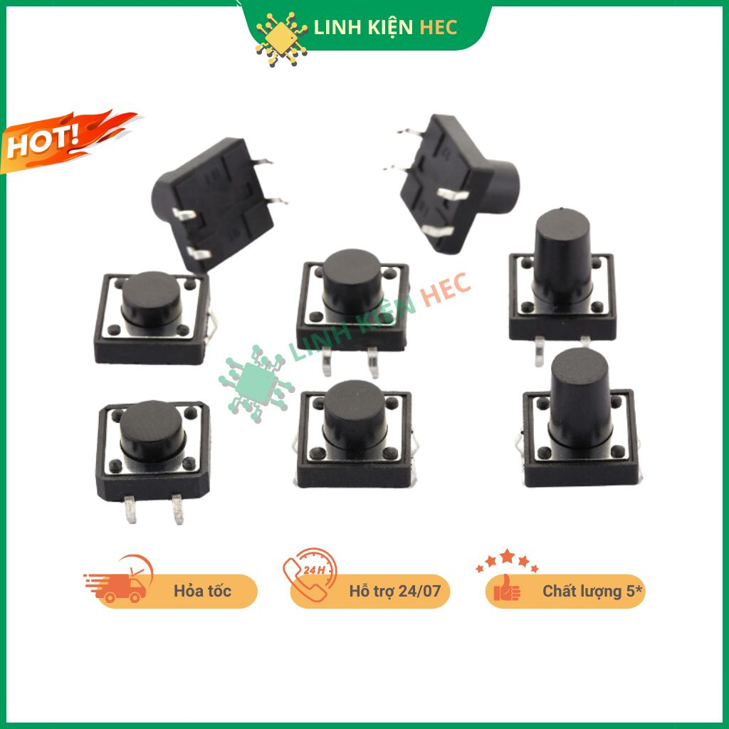 Nút nhấn 12x12mm 4 chân 4P DIP chính hãng linh kiện hec.