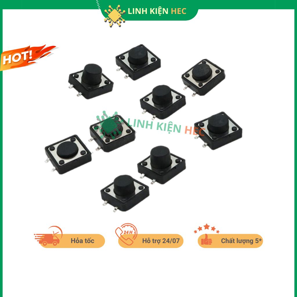 Nút nhấn 12x12mm 4 chân 4P DIP chính hãng linh kiện hec.