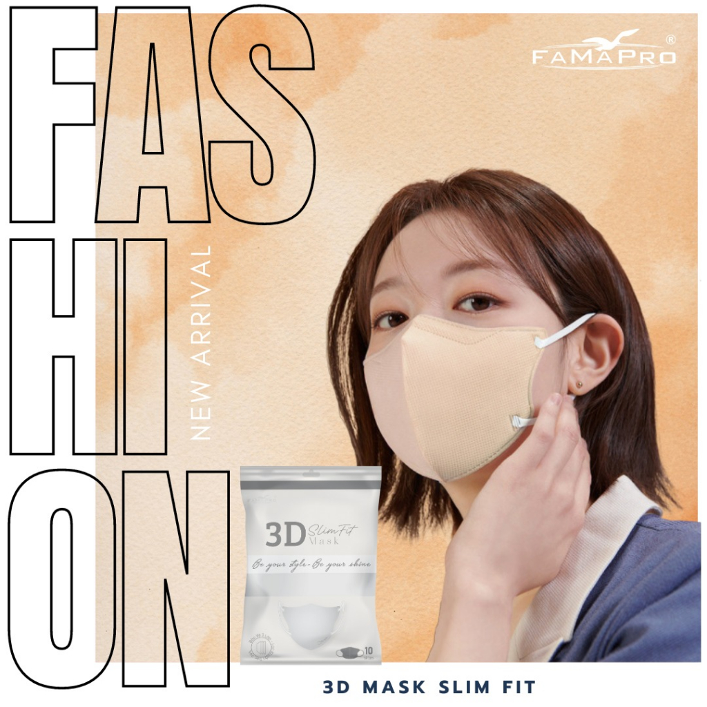 Khẩu trang y tế 3 lớp kháng khuẩn 3d Mask SlimFit Famapro cao cấp bịch 10 cái